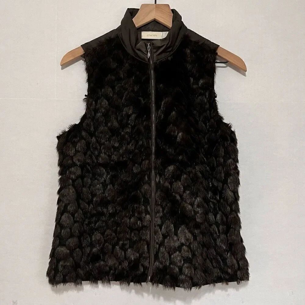 Chico’s Brown Faux Fur Vest   Sz 0 (XS)  EUC